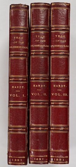 Hardy, Thomas - Tess of the D'Urbervilles a pure woman faithfully presented...in three volumes, London: James R. Osgood, McIlvaine and Co., 1891, 8vo, with half titles, contemporary red crushed half morocco, green silk b